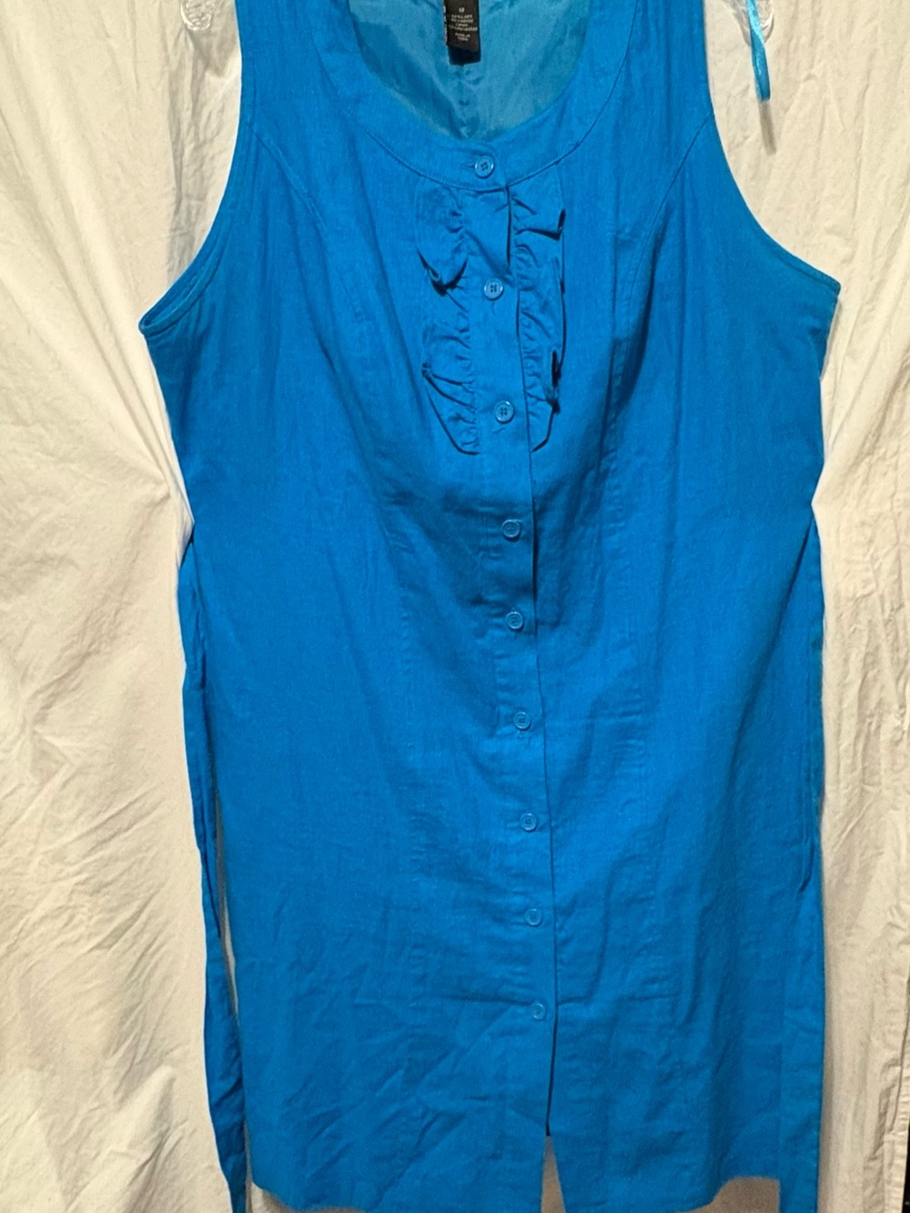Lane Bryant Turquoise Blue Sleeveless Button-Front Top with Ruffle